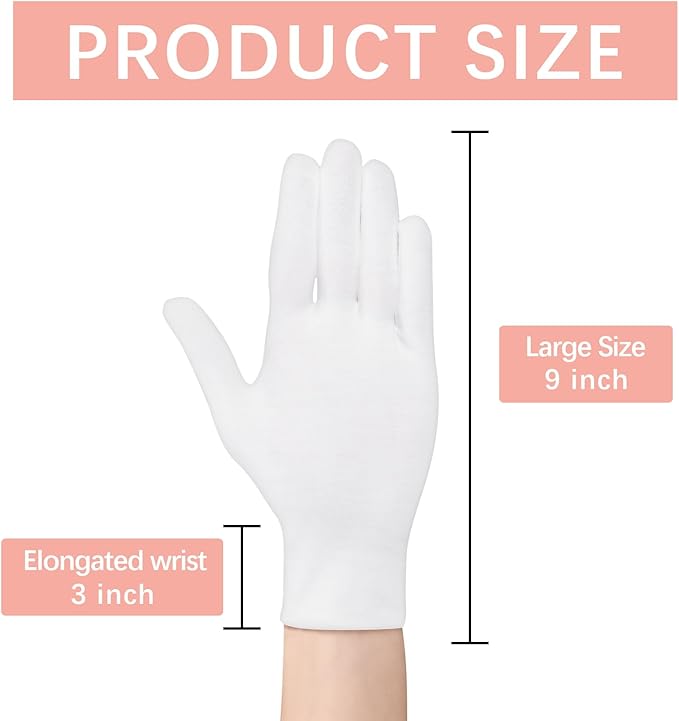 36 Pcs White Cotton Gloves for Dry Hands Sleeping, Men&Women Soft Sleep Gloves for Eczema and Moisturizing Overnight, Stretchable SPA Glove Costume for Coin Jewelry Inspection, Art handling, Halloween