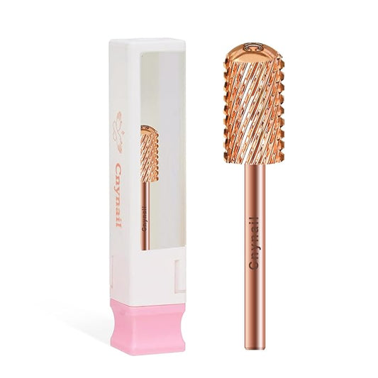 3/32" Large Barrel Smooth Round Top Tungsten Carbide Nail Drill Bit Safety Bit for Gel & Acrylic Removal, 2-Way Rotating Efile Tip, Salon Electric File Accessory (XC Grit, Rose Gold)