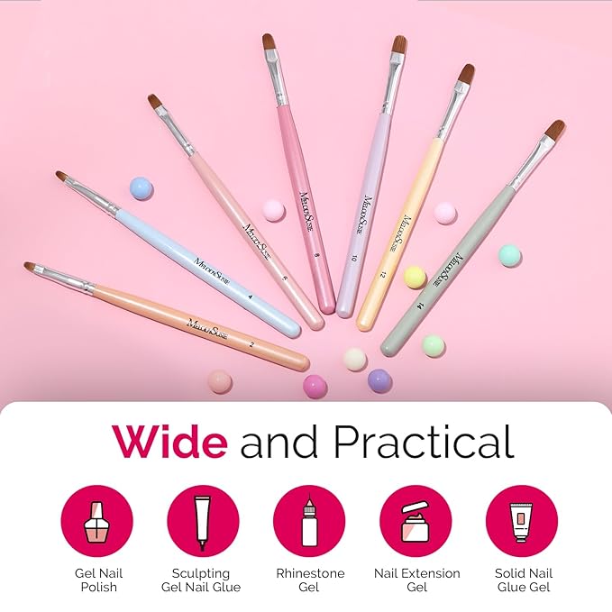 MelodySusie 7Pcs Gel Nail Brush Nail Art Brushes Nail Art Tips Nail Brushes for Nail Art Nail Painting Brush Pen Set for Home and Salon Use