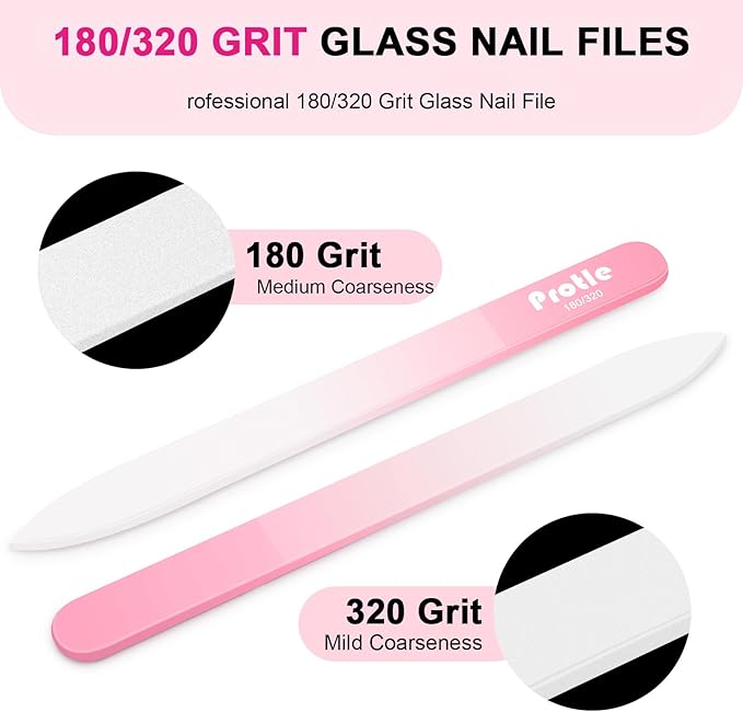 Glass Nail Files for Natural Nails，1Pack Double Sided 180/320 Crystal Nail Filer with Case,Professional Fingernail Files for Women Girls Gifts (Pink)