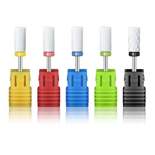 5 Size Professional Large Barrel Top Ceramic Nail Drill Bits Set with Holder for Electric Nail File Manicure Pedicure Acrylic Gel Polishing, 3/32'' (2.35mm)