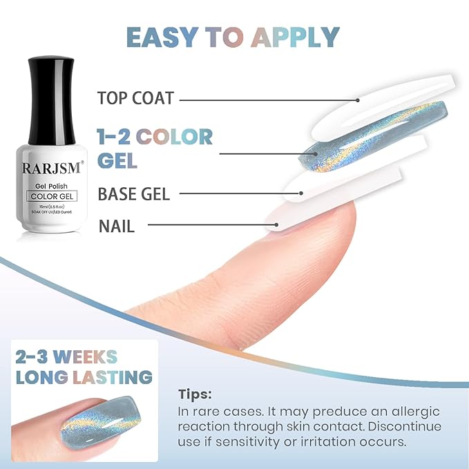 RARJSM Blue Aurora Cat Eye Gel Nail Polish Multichrome Green Orange Color Glitter Candy Glass Diamond Cat Eye Gel Polish with Magnet Stick Soak off UV LED Curing Requires Home Salon Diy Nail Art