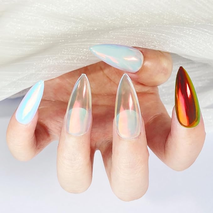 Unicorn Chrome Nail Powder, Aurora Unichrome Mermaid Aurora Nail Powder Pigment Pearlescent Nail Art Glitter Decoration for Home DIY Nail Salon Manicure - Sunset Glow