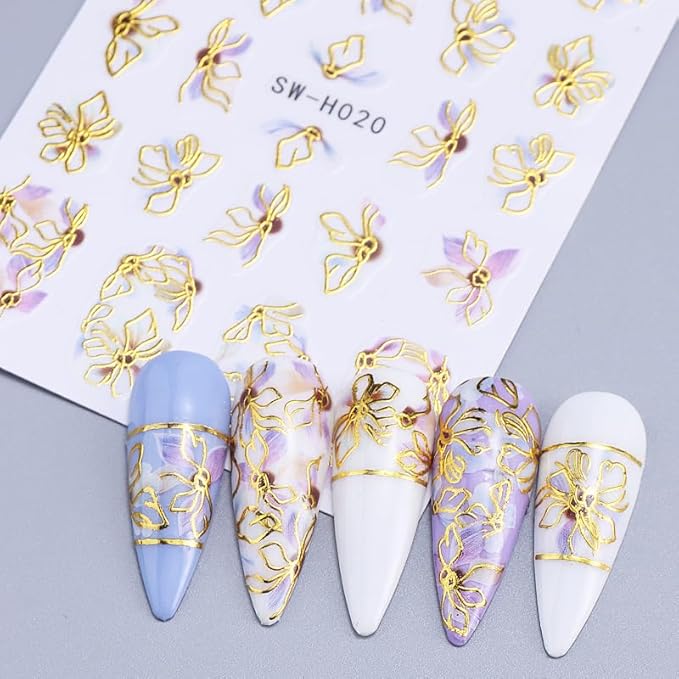 Flower Nail Stickers 3D Elegant Floral Nail Art Decal 6PCS 3D Self-Adhesive Japanese Style Colored Flowers Petals Nail Decals Flower Manicure Stickers Supply for Summer Fall DIY Nail Art Decorations