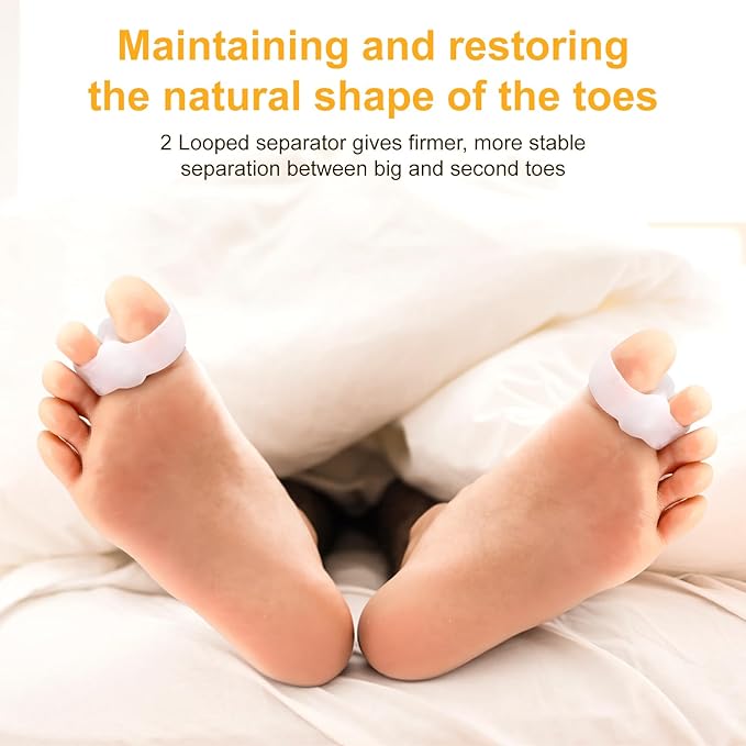 12 Pack Bunion Toe Separators Corrector for Big Overlapping Toes, Gel Toe Spacers for Women & Men Bunion Corrector with 2 Loops Silicone Toes Separators for Bunions Feet, Clear