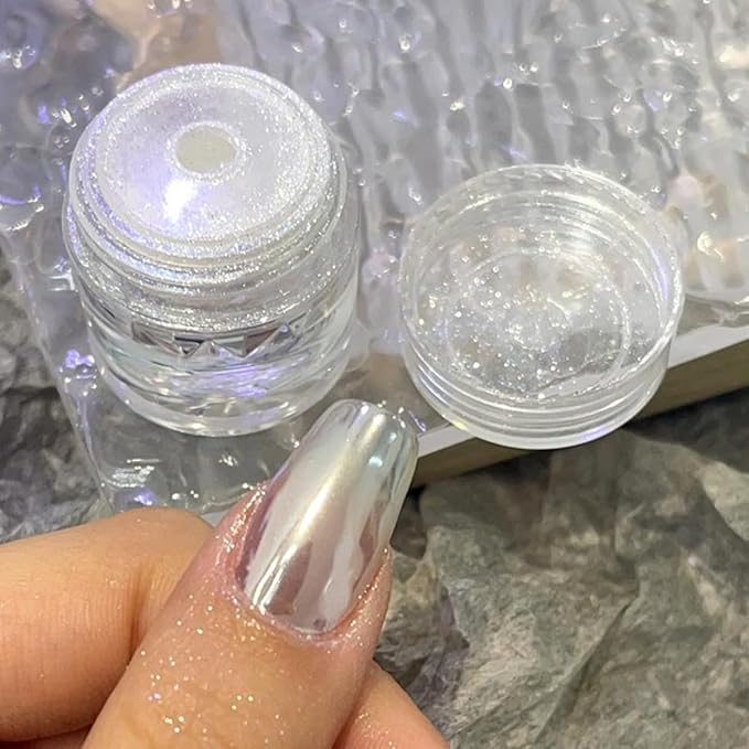 2 Boxes White Pearl Chrome Nail Powder, Moonlight Mirror Effect Metallic Powders Aurora Magic Pearlescent Nail Powder for Manicure Decorations