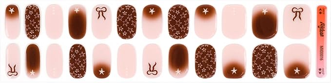 Semi Cured Gel Nail Strips - Trendy Nail Polish Wraps Works with Any UV Lamp - Long Lasting Easy Salon Manicure - 24pcs with 2 Prep Pads, Nail File & Cuticle Stick (Star Girl)