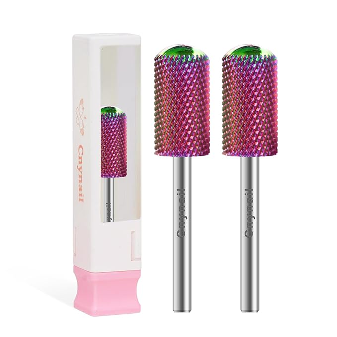 3/32" 2PCS Large Barrel Smooth Round Top Tungsten Carbide Nail Drill Bit Safety Bit for Gel & Acrylic Removal, 2-Way Rotating Efile Tip, Salon Electric File Accessory (M Grit, Multicolor)