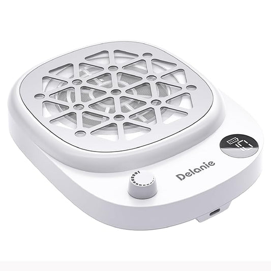 Delanie Professional Nail Dust Collector Cordless with 50pcs Filter Pads, Portable Dust Collector for Nail Tech 6000 RPM, Rechargeable Compact Nail Fan Dust Collector with 10 Speed Settings & Display