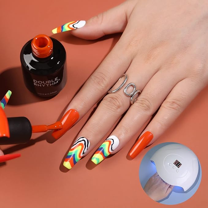 Double Rhythm 0.5 Oz Gel Polish Color for Nail Art Salon DIY Soak Off 15ml Nail Lamp Gel Polish at Home (A1100-Tangerine)