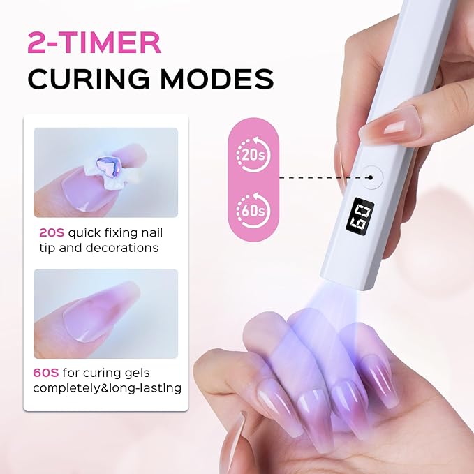 Handheld UV Light for Gel Nails, 5W LED Cordless Gel X Nail Lamp Rechargeable with LCD Display, Mini Nail Dryer, Fast Curing (White)