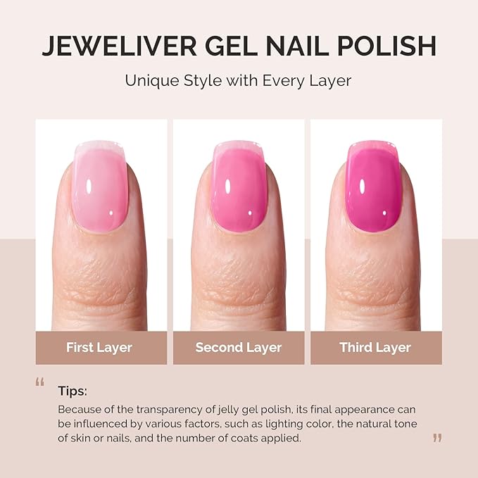 MelodySusie Pink Gel Nail Polish, 0.5Fl.oz Jeweliver Jelly Gel Nail Polish Translucent Neon Pink Bright Color Soak Off UV LED Light Cure Nail Art Gift Manicure JIG17
