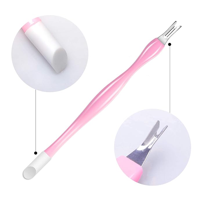 Allstarry 30 Pieces Nail Cuticle Trimmer Remover Plastic Handle Cuticle Pusher Rubber Nail Cleaner Double Head Dead Skin Cuticle Knife Removal Fork Nail art Tools for Girls Women and Men - Pink