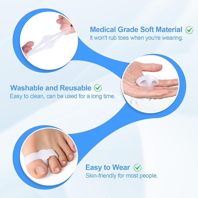 12 Pack Toe Separators Bunion Corrector, Big Toe Spacers for Bunions, Hammer Toes, Calluses, Blisters and Relieve Foot Pain (White)