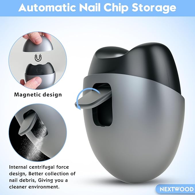 Electric Nail Clipper with USB Charging, Nail Chip Storage Electric Nail Trimmer, 2 Speed Levels for Babies, Seniors and Adults (Frosted Black)