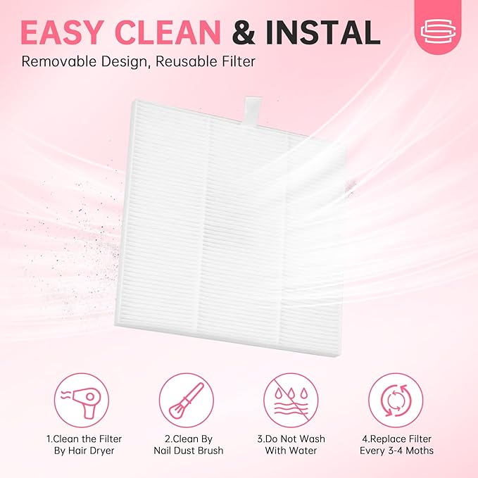 Nail Dust Collector, Dust Collector Nail Tech, Powerful 4000RPM Vacuum Fan Vent Dust Collector Extractor Dust Suction Machine for Acrylic Nails Polishing, Salon Home, Pink Diamond