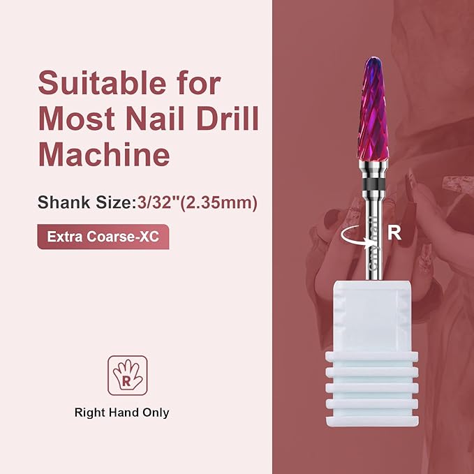3/32" 2PCS Clean Cone Bits Coarse Grit Carbide Cuticle Cleaner Bit for Electric Nail Drills – Professional Manicure Tool for Nail Salons and Home Use (XC Grit. Purple)