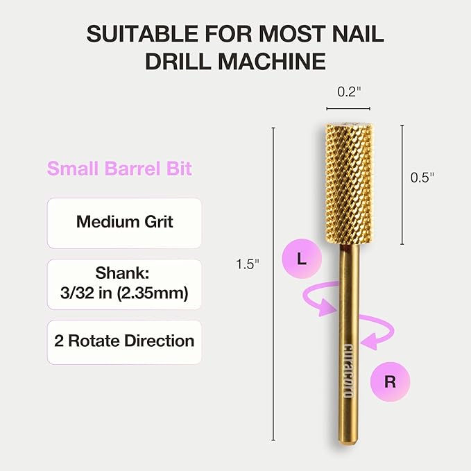 Curacoro Nail Drill Bits 3/32'' - Small Barrel Carbide Bit (Medium) for Professional Finish, Precisely Remove, Refine, Smooth Acrylic or Gel Nails, Nail Art Pedicure Manicure Salon & Home
