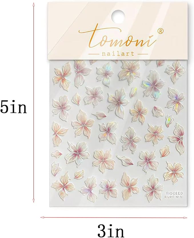 Lily Flower Nail Art Stickers 5D Embossed Jelly Five Petal Lily Flower Self-Adhesive Pegatinas Uñas Summer Colorful Hibiscus Floral Design Nails Decals for Women Spring Floral Manicure Decoration