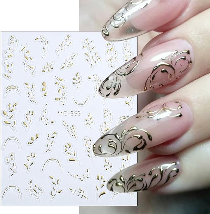 Fall Leaf Nail Decals 2 Sheets Embossed Leaves Stickers Gold Silver Leaf Nail Art Supplies Thanksgiving Decoration for Women Girls