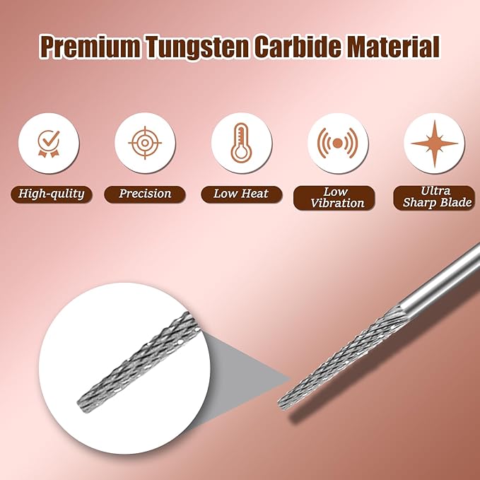 Cuticle Bit for Nail Drill 3/32'', Safety Carbide Cuticle Cleaner Bit for Dead Skin Cleaning Nail Prepare, Trimmer, Two Way Rotate, Small Cone Nail Drill Bit, Manicure Salon Experienced (Sliver, Fine)