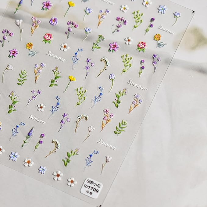 Flower Nail Stickers 5D Embossed Flower Nails Art Decals Self Adhesive Nail Decals Spring Summer Nail Decoration for Women DIY Manicure