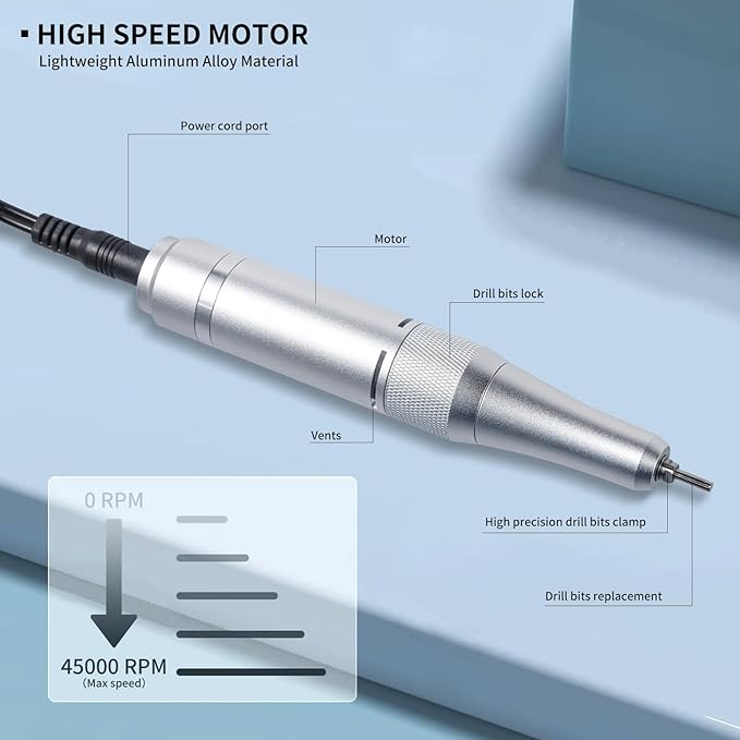 Electric Nail File for Acrylic Nail Kit, 45000RPM Electric Nail Drill Professional Manicure Pedicure Set with Nail Drill Kit Bits, Efile Cordless for Manicure