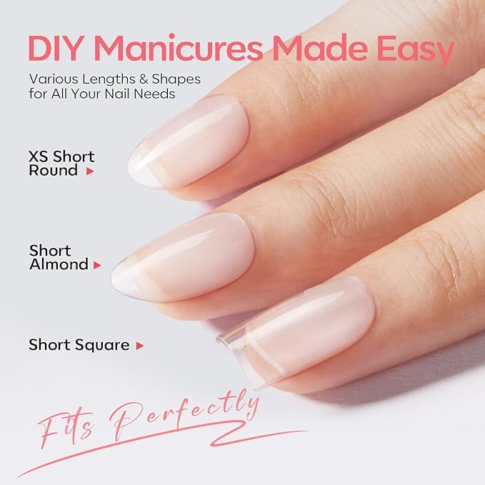 Modelones Short Almond & Square & Round Nail Tips - Multi-type 3 Styles Set Gel Tips Half Matte Full Cover Clear Acrylic Gel Kit Fake Nails for Extension DIY Salon 450Pcs 15Sizes