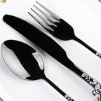 Skull Black Silverware Set for 8, 40-Piece Pirate Rose Flatware Set, Gothic - Image 4