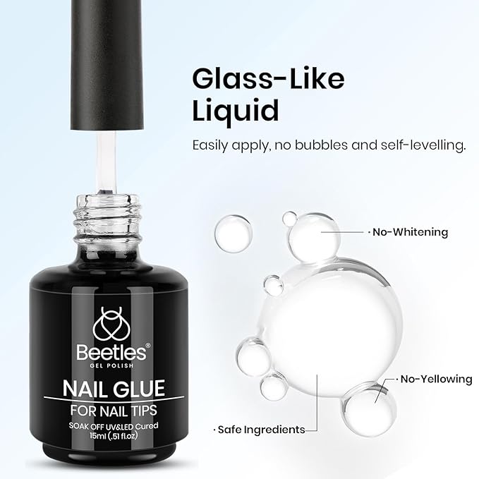 Beetles 15ml Gel Nail Glue 9 in 1 for Acrylic Nails Tips and Clear Press on Nails, Long Lasting Extension Glue, Base Coat, Blooming Art Gel, Fall Halloween Nails, U V Light Cured
