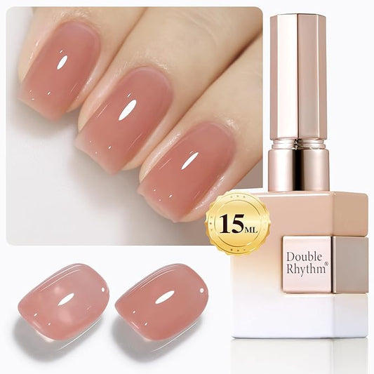 Double Rhythm Gel Polish 15ML Jelly Sheer Pastel Light Milky Color Pearl White Bottle 1 PC 0.5 OZ Full Size Nail Art Salon at Home (Nude Brown-D1370)