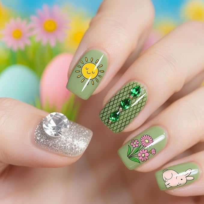 PH PandaHall 5pcs Easter Nail Stamp Plate Cute Bunny Chick Nail Art Template Easter Eggs Nails Image Plates Mushroom Spring Manicures Art Template for Women Holiday Manicure DIY Designs Decorations