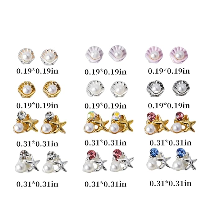 24Pcs Summer Nail Charms 3D Metal Nail Art Studs Seashell Starfish Theme Ocean Nail Rhinestones Sea Shell Nail Gems Pearl Colorful Crystal Design Nails Supplies Summer Beach DIY Crafts Manicure Decor