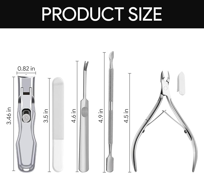 Lux German Nail Clippers for Men Women, Silver Professional Stainless Steel Heavy Duty Sharp Toe Nail Clippers Set for Seniors Nail Cutter, Clipper Kit Thick Curved Ingrown Toenails Gifts for Father
