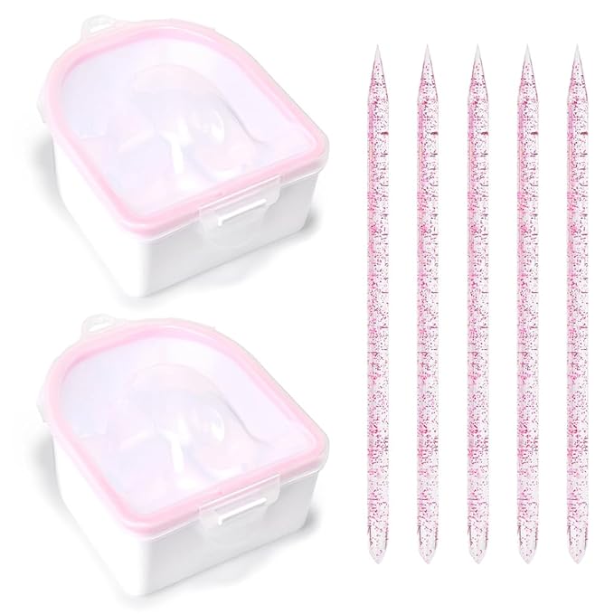 Nail Soaking Bowl Set 2PCS Nail Soak Off Bowl with 5PCS Acrylic Sticks Nail Cuticle Pusher Manicure Remover Tool Kit (7, Pink)