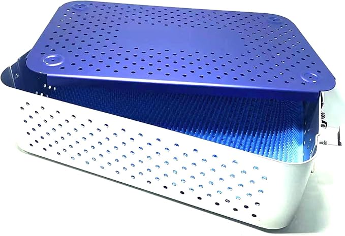 Chaoyue Medical Aluminium Alloy Rectangular Sterilization Tray with Silicone Mat, 460mm*310mm*130mm, Blue, Medical Tray, Science Lab Trays