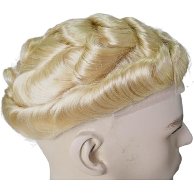 Human Hair Toupee for Men 10x8 Inch,European Human Hair Lace Front Natural Hairline Hair Pieces with 0.06mm Thin Skin PU V-looped Men's Hair Replacement System (#613 Blonde color,100% human hair)