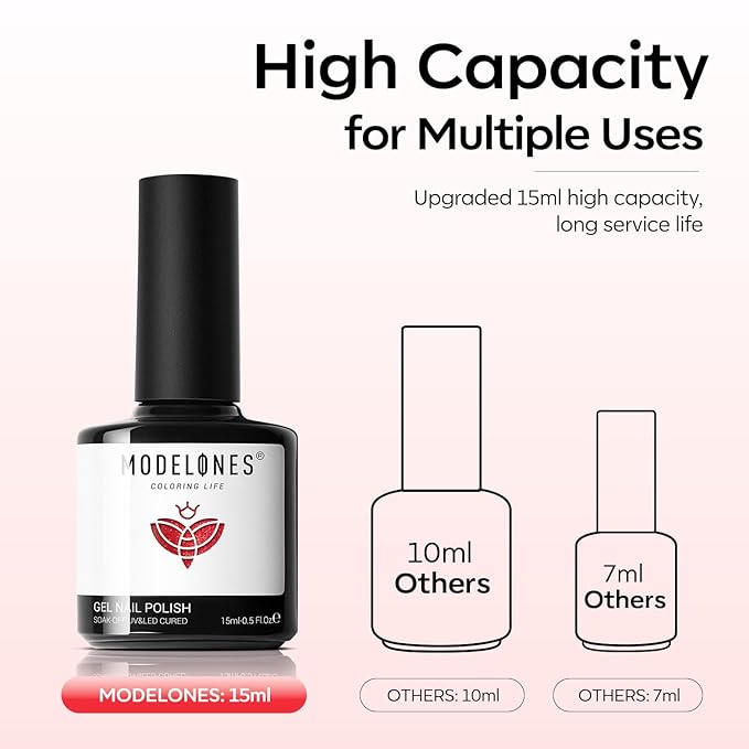 modelones Gel Nail Polish Set 2 Pcs 15 ML Pink Red Gel Polish Hot Pink Red Love-heart Glitter Gel Polish White Shimmer Spring Soak Off LED Nail Art DIY Gift For Women Girl