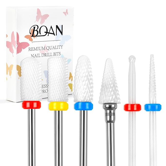 BQAN Nail Drill Bits Set, 6Pcs 3/32 In Drill Bit for Nail Tech Ceramic Bits for Remove Cuticle Acrylic Gel Polish Nail Manicure