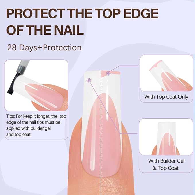 Misssix XBASICTIPS Deep French Tip Press On Nails, 150Pcs French Gel Nail Tips Long Square, Soft Gel Pre-shaped No Need to File 3 in 1 Tips, Fake Nails for Nail Art DIY Extension Designs 15 Sizes