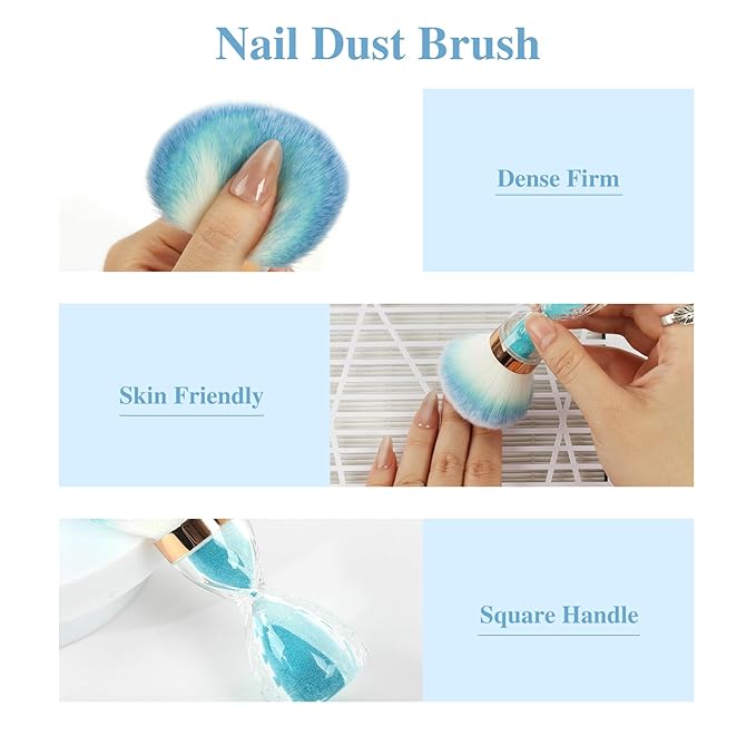 Nail Dust Brush for Acrylic Nails,Soft Brush Nail Art Dust Powder Remover Brushes,Manicure Brush Clean Up Tools for Home Use or Salon Nail Art Brush(Hourglass Blue)