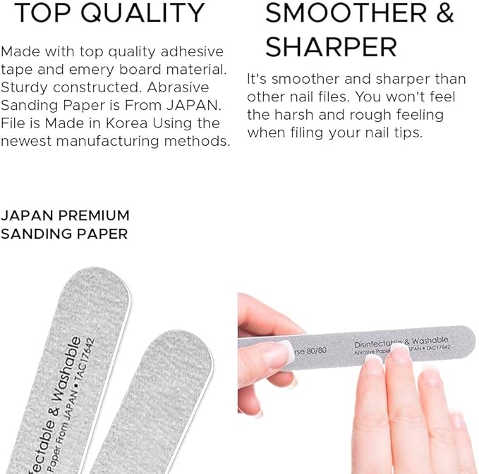 Tachibelle Premium Japan Abrasive 80/80 Grit Coarse Disinfectable Washable Zebra File Nail Art Sanding Nail Files (Pack of 50 pcs)
