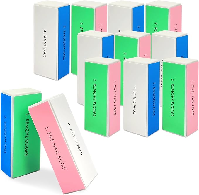 12-Piece White Sponge Nail Buffer Block, 4-Way Nail File and Buffer for Nail Care, Ideal for Salon and Home Manicures