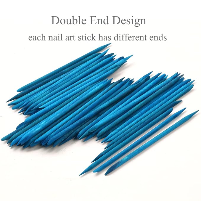 100 Pcs Orange Wood Nail Sticks Double Sided Multi Functional Cuticle Pusher Manicure Pedicure Tool for Manicure Pedicure Blue