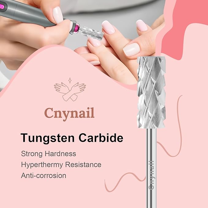 3/32" 5.35MM Small Barrel Flat Top Bit Tungsten Carbide Nail Drill Bit Safety Bit for Gel & Acrylic Removal, Right Way Rotating Efile Tip, Salon Electric File Accessory (5XC Grit, Silver)