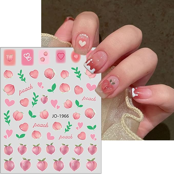 Fruit Nail Stickers 6Sheets Summer Nails Art Stickers 3D Mixed Cherry Watermelon Strawberry Lemon Flower Nail Design Nail Decals Colorful Fruit Nail Art Supplies for Women Manicure Decoration