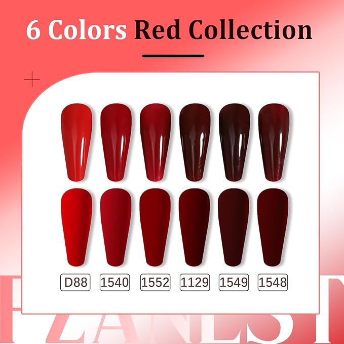 FZANEST Dark Red Gel Nail Polish Set,Rubber Blood Cherry Red Fall Winter Gel Polish Nail Kit Soak Off Nail Polish Home DIY Manicure Nail Salon Varnish