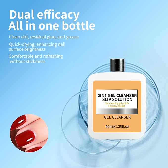Professional 40ml Nail Slip Solution Quick Cleaning Poly Gel Slip Solution For Nail Art And Extensions, Suitable for Beginners DIY Home Nails Salon