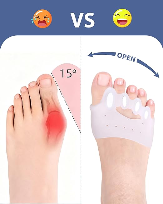 Adjustable Silicone Toe Separators, Spacers Bunion Corrector for Women Men, Toe Straightener,Breathable Soft and Comfortable Silicone Foot Cushions (4 Pairs)