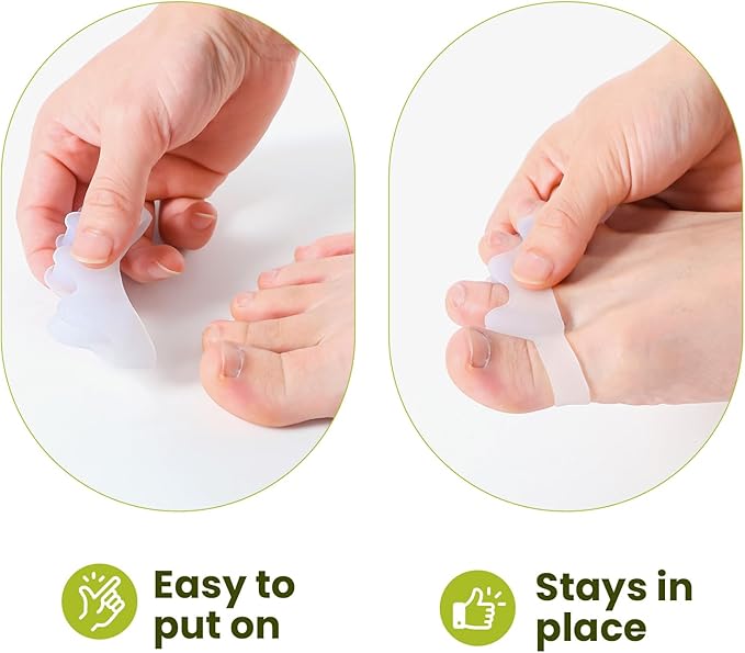 Bukihome Toe Separators, 4 Pair Soft Gel Toe Spacers to Correct Bunions, Toe Stretcher for Therapeutic Relief from Plantar Fasciitis, Foot Pain for Women & Men,White+M